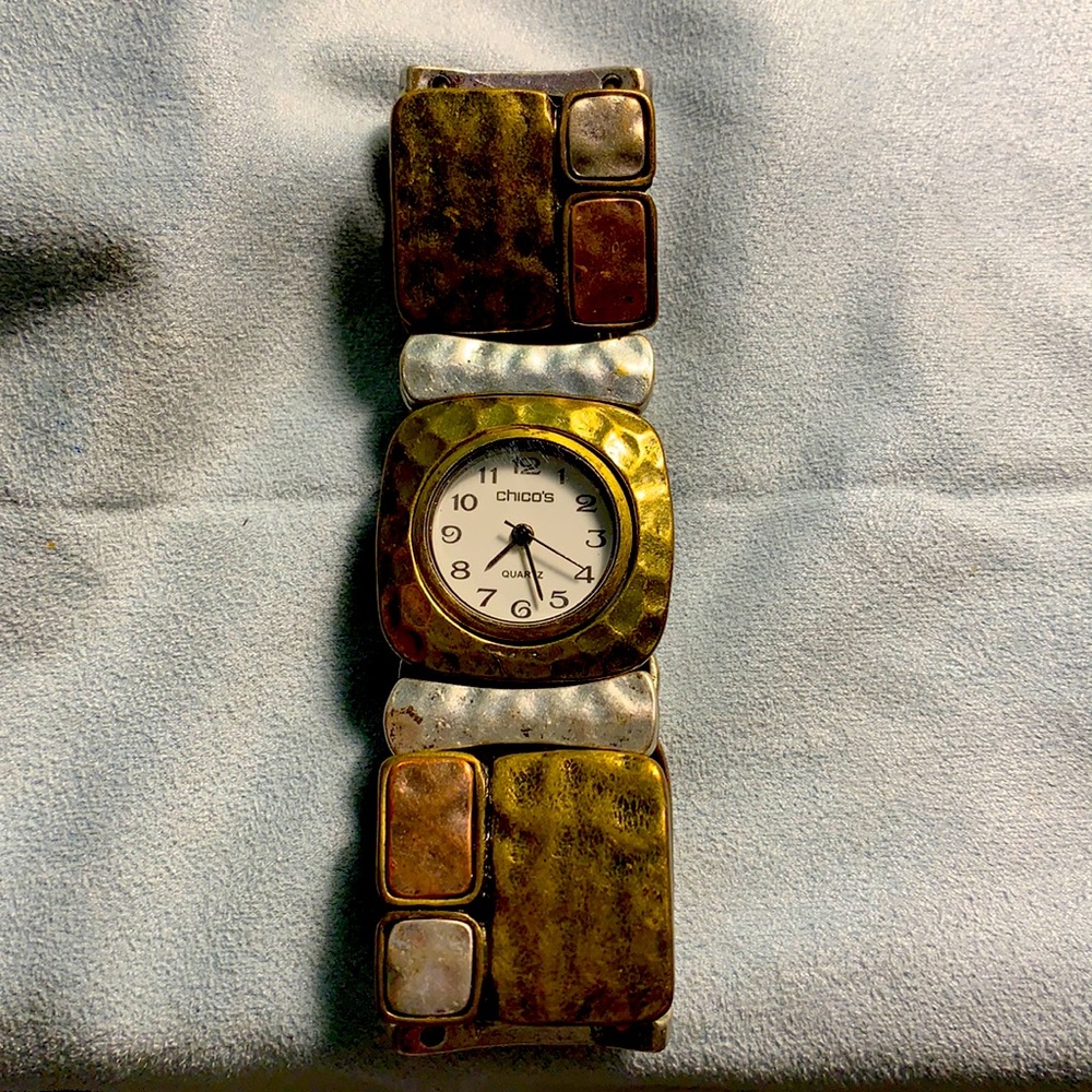 Ladies Chico’s stretch Tricolor Metals Watch